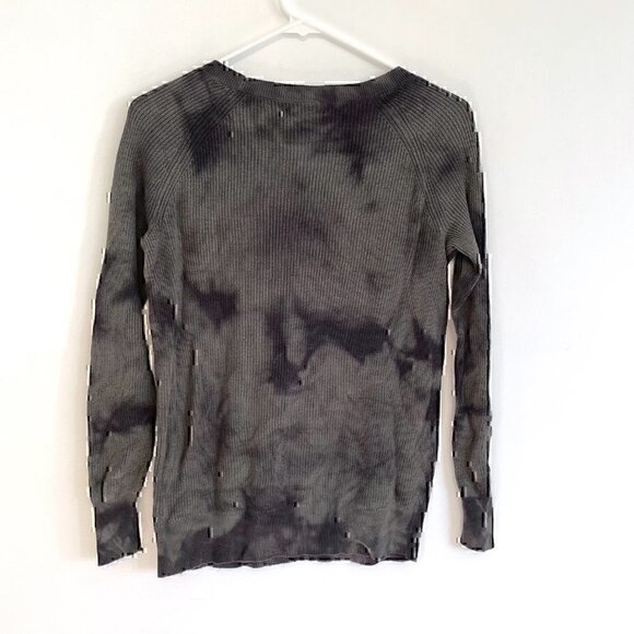 AMERICAN EAGLE Gray Tie Dye Lace Up Shoulder Lightweight Boho Crew Neck Sweater - Picture 10 of 12